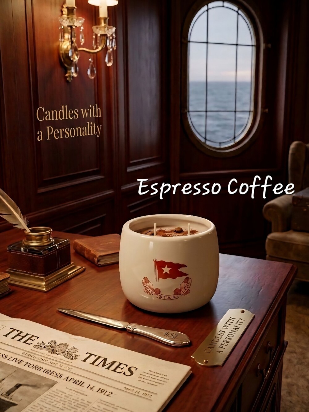 Espresso Coffee Scented Soy Candle in Titanic Reproduction Mug